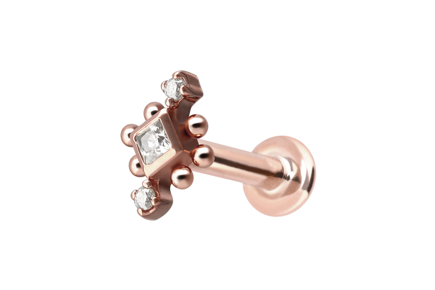 14 Karat Gold Labret Piercing mit Innengewinde 3 MOISSANITE + KUGELN
